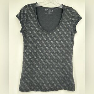 Guess Black Monogram V-neck T-shirt Size Medium